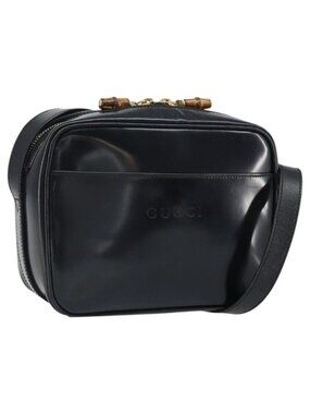 Authentic GUCCI Shoulder Bag Patent leather Black Gold 001 1705 1668